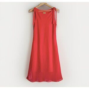 Vintage Citrine Women’s Midi A-Line Dress Size XL Sheer Metallic Coral Travel